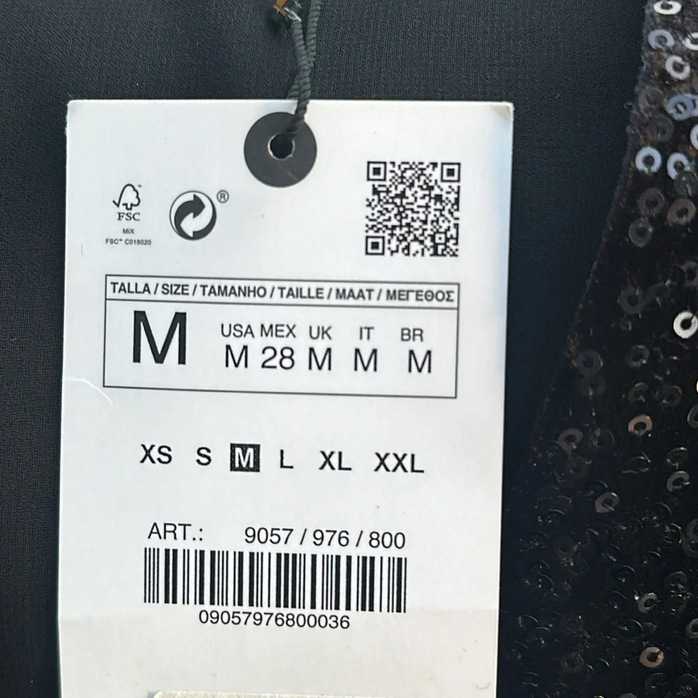 Zara Black Sequin V-Neck Mini Dress - Picture 6 of 8